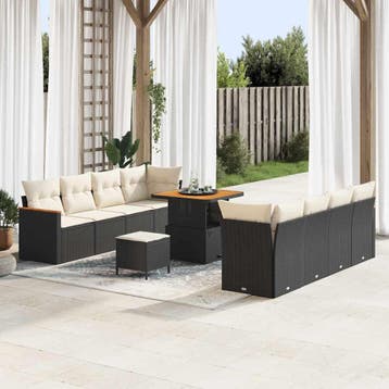 vidaXL Tuinbankenset 12 st 10-Aantal zitplaatsen Zwart poly, Verzenden, Nieuw, Rotan, 2 zitplaatsen