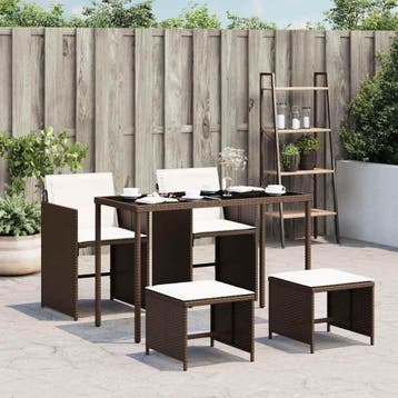 vidaXL 5-delige Tuinset met kussens poly rattan bruin, Verzenden, Nieuw, Tuinset