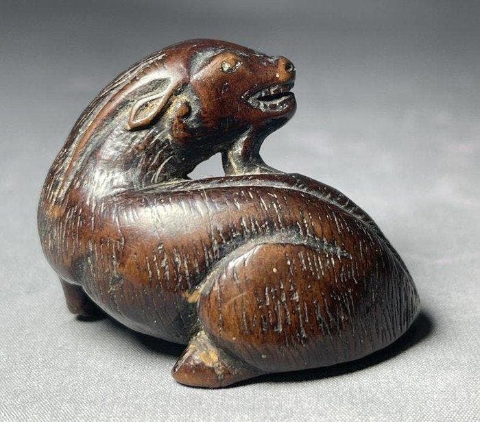 Japanse houten netsuke – ram (bok) figuur – Edo-periode -, Antiek en Kunst, Antiek | Overige Antiek