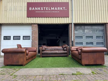 Banken BAXTER Alfred P bankstel 240cm bruin buffel leer sofa, Design, Zo goed als nieuw, Rechte bank, Leer