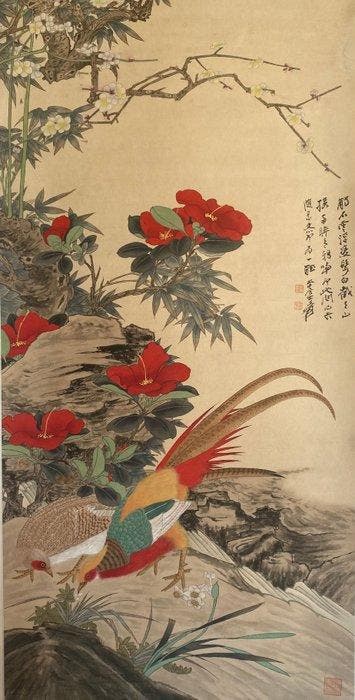 Een Chinees bloemenschilderij in inkt en kleur op papier,