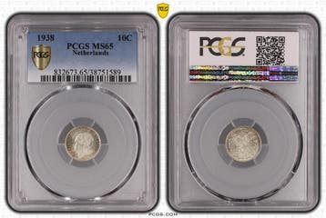 Koningin Wilhelmina 10 cent 1938 MS65 PCGS gecertificeerd, Verzenden, Zilver, 10 cent, Koningin Wilhelmina