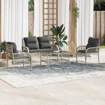 vidaXL 4-delige Loungeset met kussens poly rattan lichtgrijs, Tuin en Terras, Tuinsets en Loungesets, Verzenden, Nieuw, Loungeset