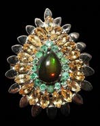Opaal - Zilver, Het Oog van de Kosmos – Ring met Zwarte, Antiek en Kunst