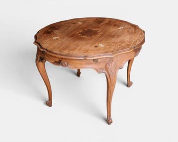 Tafel - Walnoot - Verlengbaar met inlegwerk, Antiek en Kunst