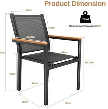 4 Stapelbare Tuinstoelen Aluminium Textileen met WPC, Verzenden, Nieuw, Aluminium, Stapelbaar