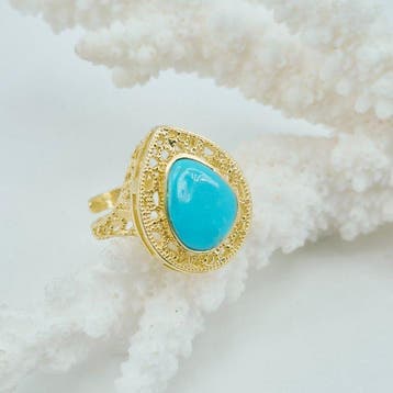 Turquoise - Zilver, Verguld - Ring - TURCHESE AMERICANO, Antiek en Kunst
