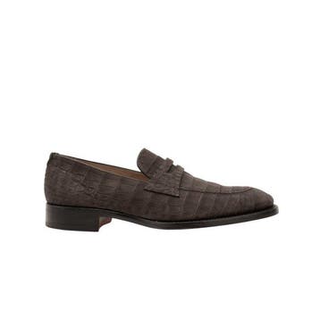 ISAIA NAPOLI - 9 UK - 43 IT - Alligator Nabuk Brown Penny, Nieuw