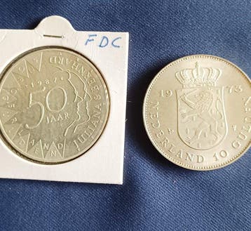 Nederland. Juliana. 10 Gulden 1987/1973, 2 stuks (Zonder
