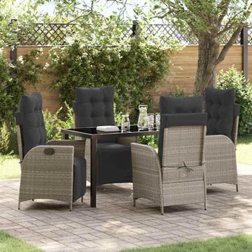 vidaXL Tuin eettafelset met kussen 5 pcs Lichtgrijs poly, Verzenden, Nieuw, Rotan, 5 zitplaatsen