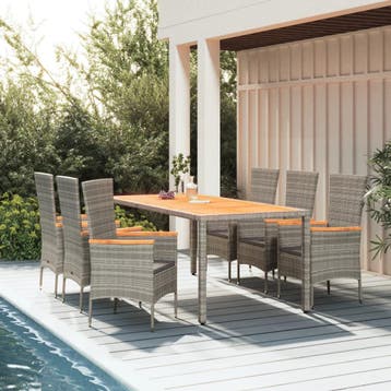 vidaXL 7-delige Tuinset met kussens poly rattan grijs, Verzenden, Nieuw, Tuinset
