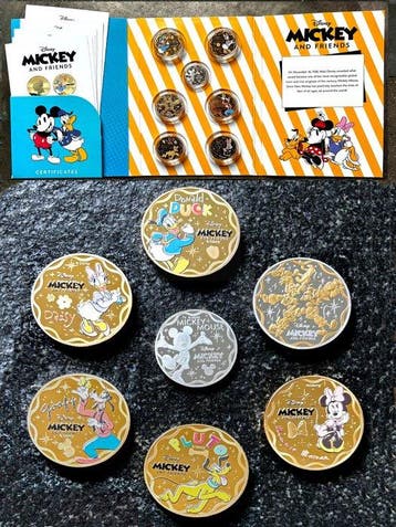 Disney - 7 Muntenset goldplated 24kt gelimiteerd en, Verzamelen, Disney, Nieuw