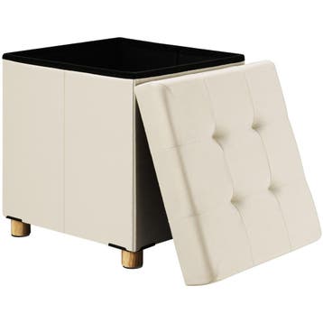 Poef Beige Fluweel 42x38x38cm inklapbaar (Stoelen), Verzenden, Nieuw