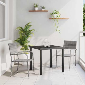 vidaXL Tuin eettafelset met kussen 3 pcs Grijs poly rattan, Verzenden, Nieuw, Rotan, 3 zitplaatsen
