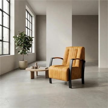 Leren fauteuil Glamour - Kenia Cognac (cognac), Nieuw, Ophalen of Verzenden, 50 tot 75 cm, Industrieel, Modern, Retro