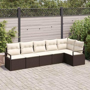 vidaXL Bankstel 6 st Bruin poly rattan, Verzenden, Nieuw, Rotan, 6 zitplaatsen