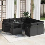 vidaXL Tuin Sofa Set met kussen 9 pcs Zwart Poly riet, Verzenden, Nieuw, Rotan