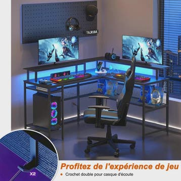 L-vormige Gaming Bureau 136x75cm met LED Verlichting en USB, Verzenden, Nieuw