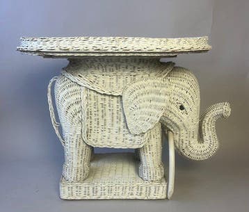 Bijzettafel - Vintage rotan olifanten-bijzettafel met