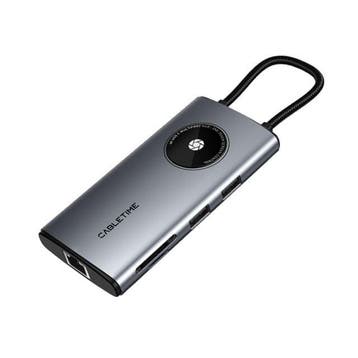 Cabletime – 8 in 1 Multi USB-C Hub adapter – 4K – HDMI – LAN, Laptop, Nieuw, Ophalen of Verzenden, Cabletime