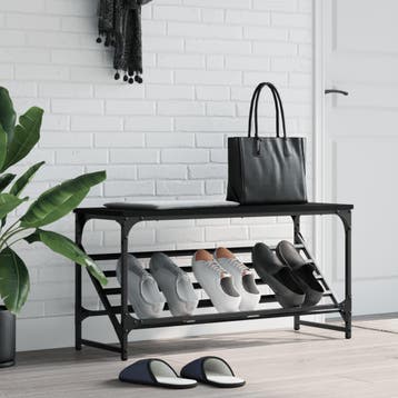 vidaXL Schoenenrek 90x30x45 cm bewerkt hout zwart, Verzenden, Nieuw