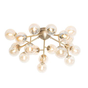 Art Deco plafondlamp brons met amber glas 20-lichts - Bianca, Huis en Inrichting, Lampen | Plafondlampen, Verzenden, Nieuw, Glas