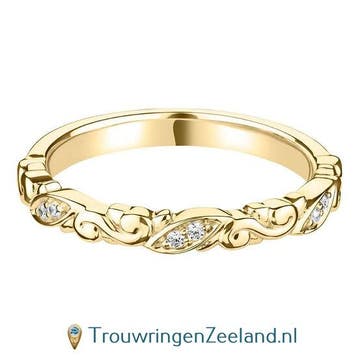 Aanschuifring in 9/18 karaat geelgoud Vlakke-vorm met 6 d..., Sieraden, Tassen en Uiterlijk, Ringen, Verzenden, Nieuw