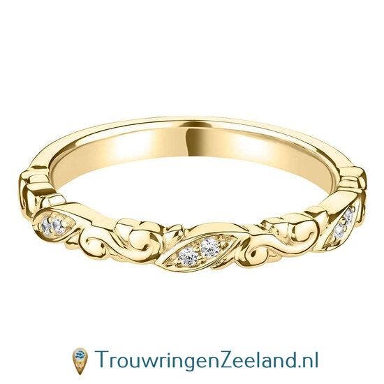 Aanschuifring in 9/18 karaat geelgoud Vlakke-vorm met 6 d..., Sieraden, Tassen en Uiterlijk, Ringen, Verzenden
