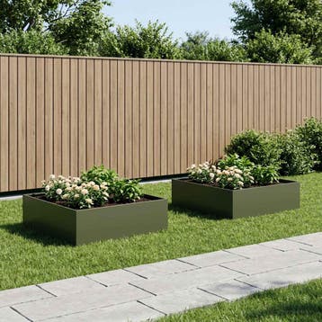 vidaXL Plantenbak 2 st Olijfgroen 80 x 80 x 30 cm, Verzenden, Nieuw, Metaal, 60 tot 100 cm