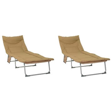 vidaXL Opvouwbare zonnebed met kussen 2 pcs Beige, Verzenden, Nieuw