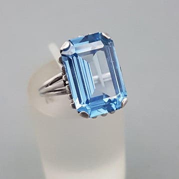 Zilver, Art Deco, Blauwe Spinel(Getest) - Ring - Statement, Antiek en Kunst