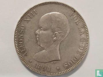 Spanje 5 pesetas 1890 (MP-M), Verzenden, Losse munt, Goud