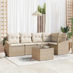 vidaXL Tuinbankenset met kussen 6 pcs Beige en Crème poly, Tuin en Terras, Tuinsets en Loungesets, Verzenden, Nieuw, Rotan, 6 zitplaatsen