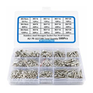 A2-70 RVS inbusbouten assortiment, met moeren M3–M5 (500 st, Ophalen of Verzenden, Nieuw