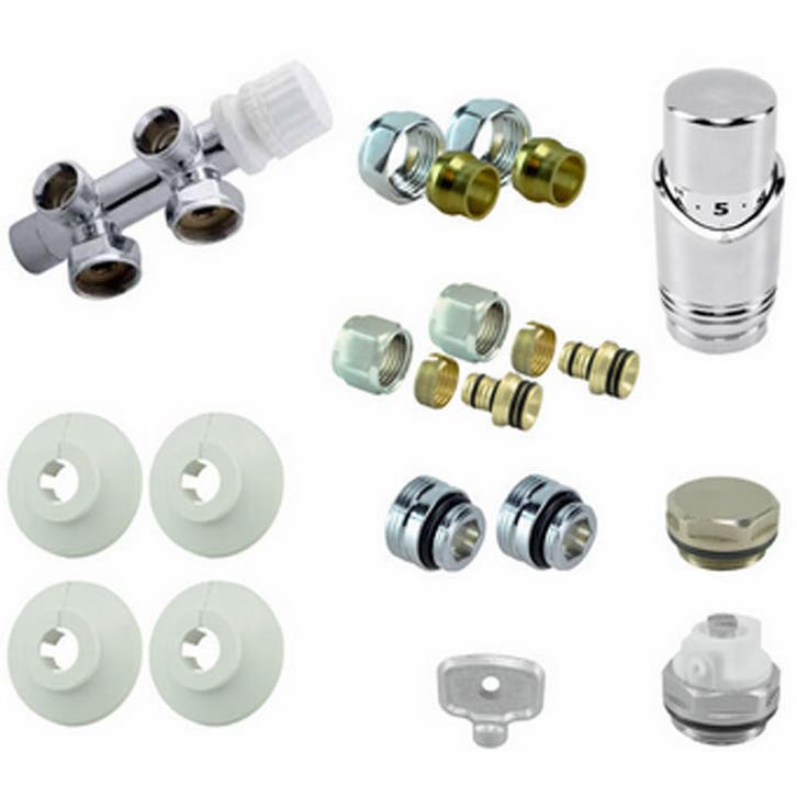 Riko Set Onderblok Compleet Haaks Rechts 16x2.0+15 Knel, Doe-het-zelf en Verbouw, Verwarming en Radiatoren, Nieuw, Ophalen of Verzenden