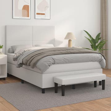 vidaXL Boxspring met matras kunstleer wit 140x190 cm, Overige materialen, Verzenden, Wit, Nieuw