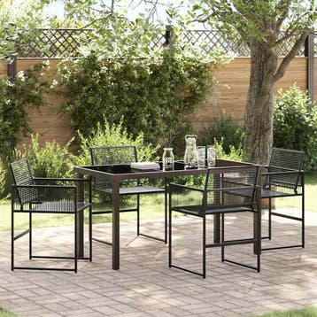 vidaXL Tuin eettafelset 5 st Zwart poly rattan, Verzenden, Nieuw, Rotan, 5 zitplaatsen