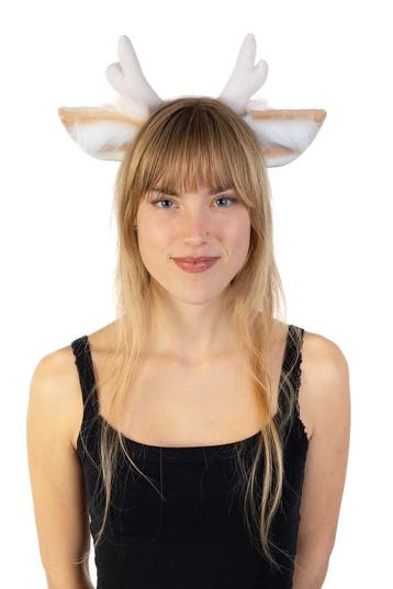 KIMU® Haarband Luxe Hert Gewei Oortjes Beige Wit Rendier Dia, Ophalen of Verzenden, Nieuw, Carnaval, Accessoires