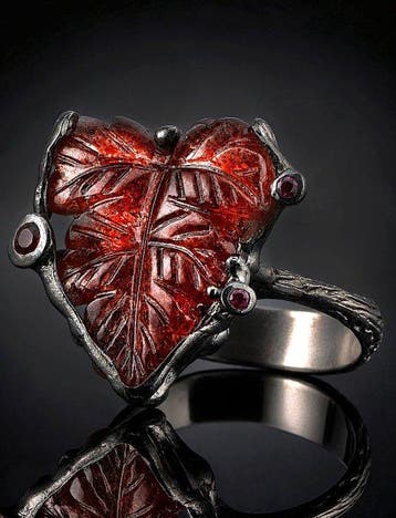 Aardbeienkwarts Bladring - 925 Sterling Zilver - Zwart