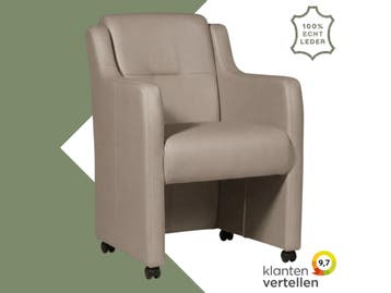 Leren eetkamerstoel Mass - Toledo Khaki (taupe/bruin) - Met, Eigentijds, Modern, Bruin, Nieuw, Leer