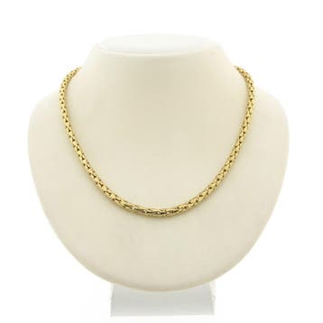 Gouden fantasie schakel collier | 42 cm (Ketting), Ophalen of Verzenden, Gebruikt, Overige kleuren, Goud