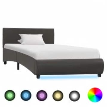 vidaXL Bedframe met LED kunstleer grijs 100x200 cm, Overige materialen, 100 cm, Eenpersoons, Verzenden