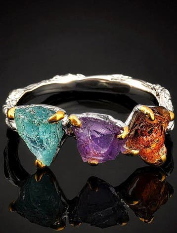 Ring met multikleurige edelstenen - 925 sterlingzilver -