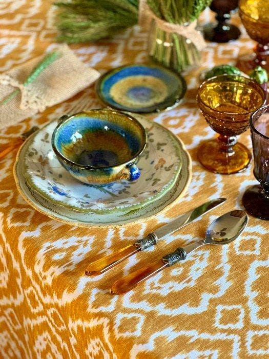 Deken met ikat-stijl patroon voor ruime tafels. - Tafelkleed, Antiek en Kunst, Kunst | Designobjecten