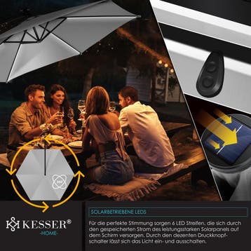 KESSER® Zweefparasol met voet - LED - Ø3m - 360° Draaibaar, Verzenden, Zo goed als nieuw