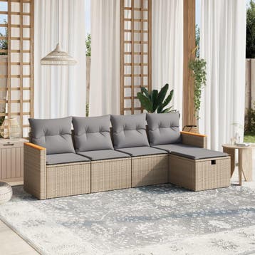 vidaXL 5-delige Loungeset met kussens poly rattan gemengd, Verzenden, Nieuw, 5 zitplaatsen, Loungeset