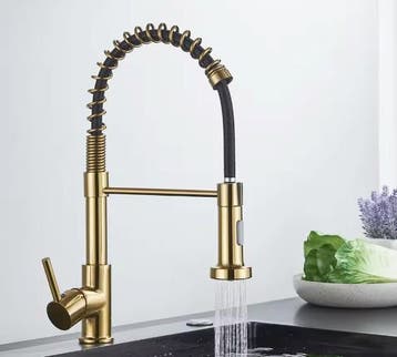 Geborsteld Gouden Keukenkraan met Trekveer en Éénhendel, Verzenden, Nieuw