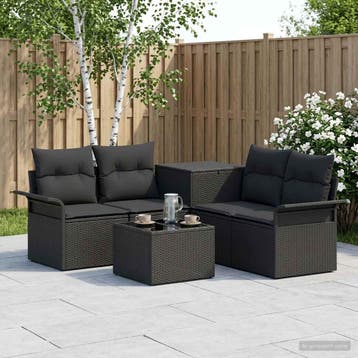 vidaXL Bankstel 6 st 4-Aantal zitplaatsen Zwart Poly Rattan, Verzenden, Nieuw, Rotan, 6 zitplaatsen