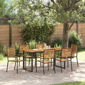 vidaXL Tuin eettafelset 7 st Zwart Massief Acaciahout, Verzenden, Nieuw, 7 zitplaatsen