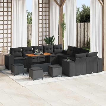 vidaXL Tuin Sofa Set 14 st Zwart poly rattan, Verzenden, Nieuw, Rotan, 4 zitplaatsen
